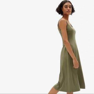 Everlane Luxe Cotton Seamed Tank Dress in Dark Moss